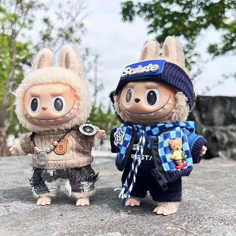 Cute Dress Outfit Clothes Only 17cm Pendant Blue Trendy Plaid Suit Keychain Labubu Doll Clothes Cute Clothing-1